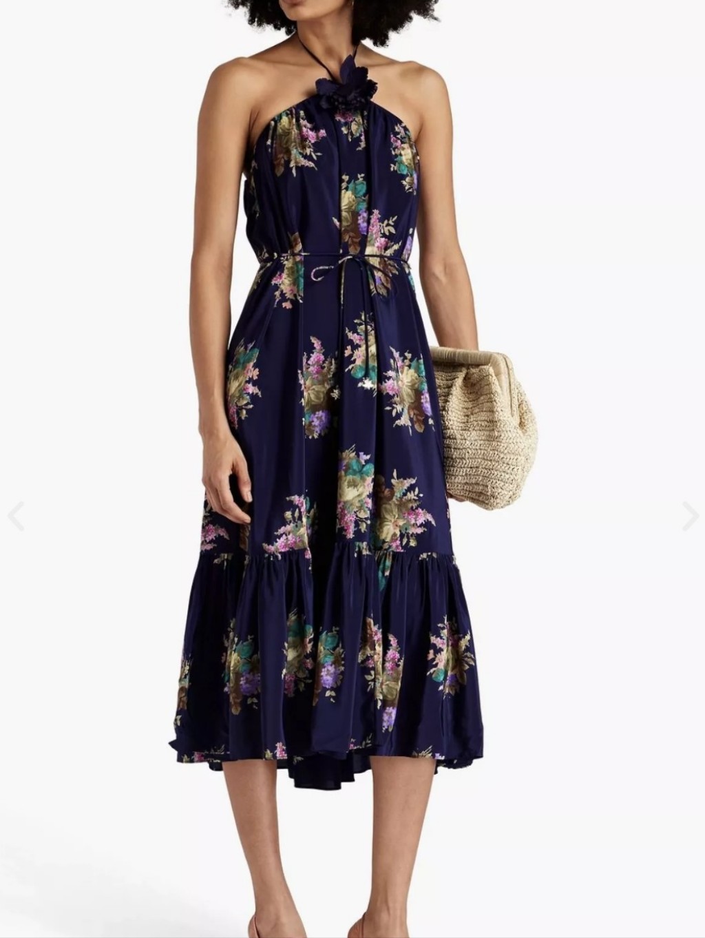 New With Tags Zimmermann Silk Halter Neck Midi Dress In Navy Bouquet